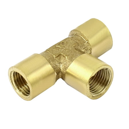 Gold Plated Brass Connector - 1/8 BSP Female Thread T Shaped Water Fuel Hose Pipe Brass Connector Gold Tone