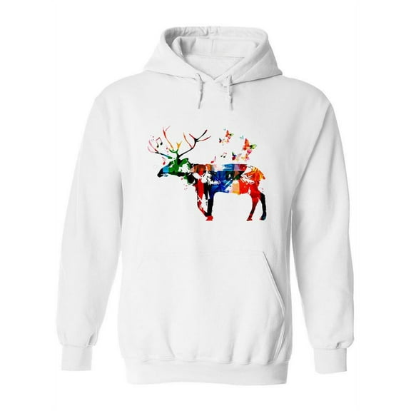 Colorful Deer With Butterflies Hoodie Women -Image by Shutterstock, Female XX-Large