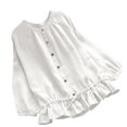 thumbnail image 1 of Blusa de manga larga de color sólido a la moda para mujer, blusas informales con volantes y cuello redondo Fridja  bvmnju298, 1 of 8