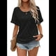 thumbnail image 1 of Camisa de Corta con Bordado de Ojales para Mujer, Cuello Redondo, Botones en la Espalda, Suelta, Informal, de Punto, Básica, Negra, Talla S, 1 of 7
