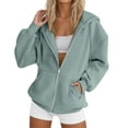 thumbnail image 2 of Basic Zip Up Hoodie for Women 2026 Trendy Casual Full Zipper Plain Cardigan Hooded Sweatshirt with Pockets Jacket Outerwear, 2 of 5