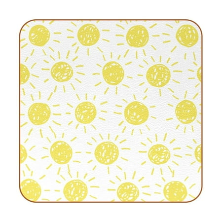 

OWNTA Sun Yellow Pattern Premium 6-Piece Square Coaster Set in Microfiber Leather - Non-Slip & Absorbent Cup Mats