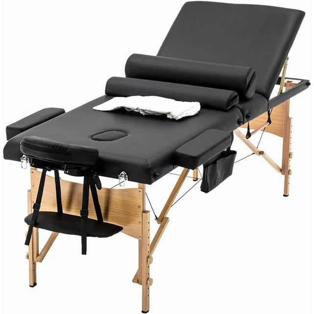 BestMassage Lit de Massage à 3 Volets Table de Massage de 84 Pouces Hauteur Réglable, Noir, 1 Unité