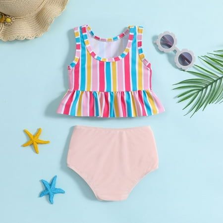 

Gubotare Summer Toddler Girls Striped Printed Bowknot Two Piece Swimwear Swimsuit Bikini Girls Swim Wear Pink 2-3 Years