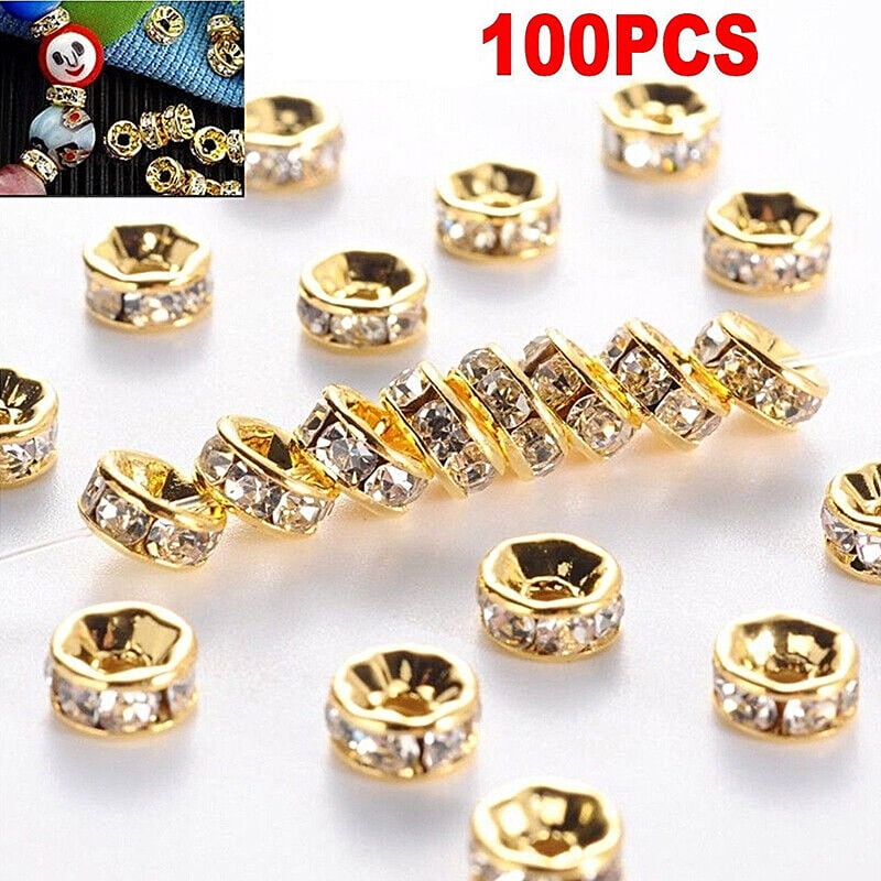 30 Gold Plated Rondelles Rhinestone Spacers Beads 6mm 