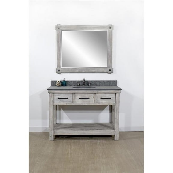 48"RUSTIC SOLID FIR SINGLE SINK VANITY IN GREY DRIFTWOOD WITH POLISHED TEXTURED SURFACE GRANITE TOP-NO FAUCET