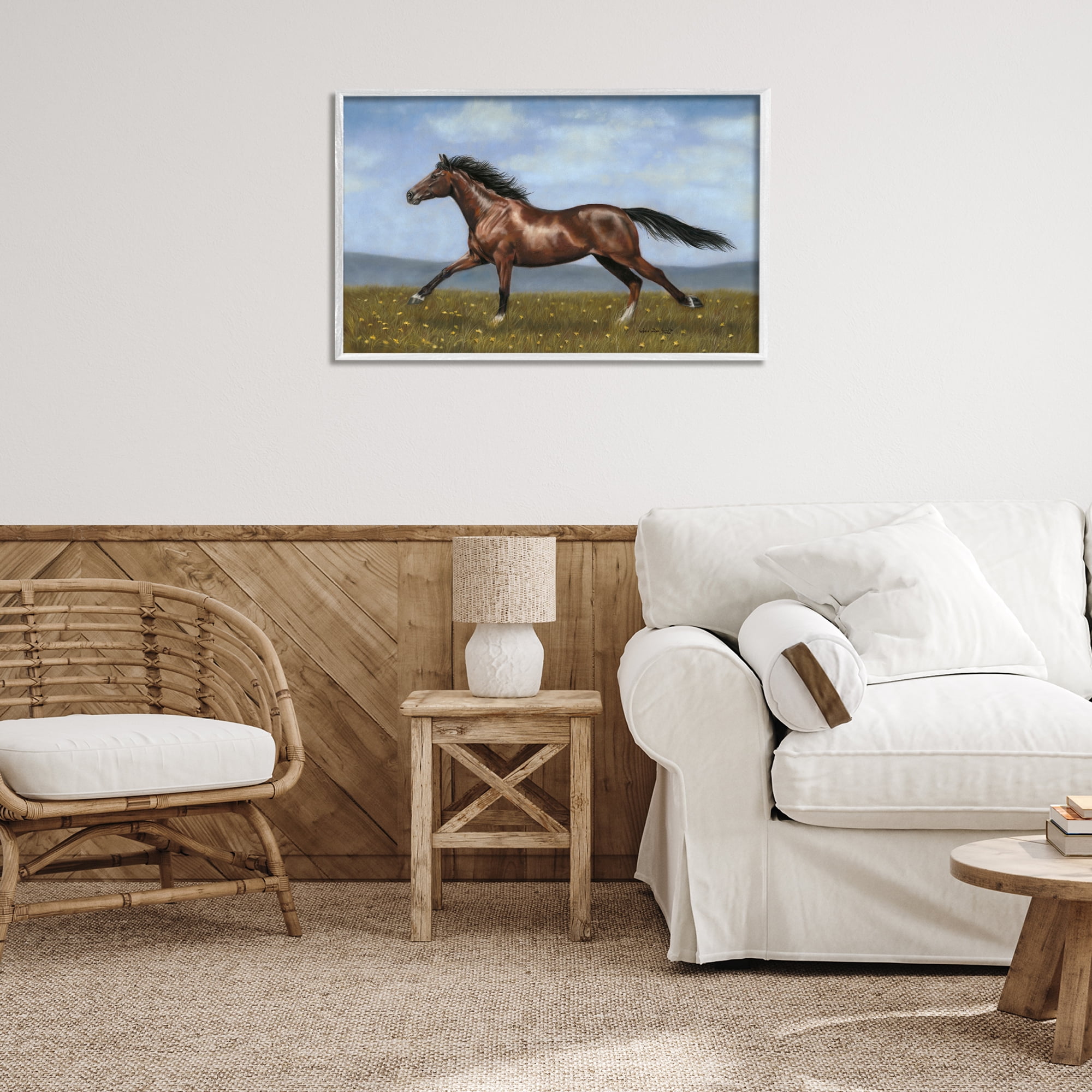 Stupell Industries Brown Running Mare Animals & Insects Painting White Framed Art Print Wall Art, 30 x 20