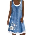 thumbnail image 2 of SMihono Robe d'Été pour Femmes Grande Taille Mode Femmes Décontractée Aguichant à Col Rond à Imprimé Floral Fausse Robe Deux Pièces Sans Manches, 2 of 4