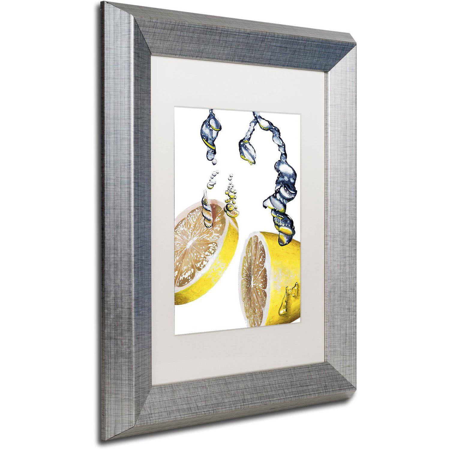 Trademark Fine Art "Lemon Splash II" Canvas Art by Roderick Stevens White Matte, Silver Frame