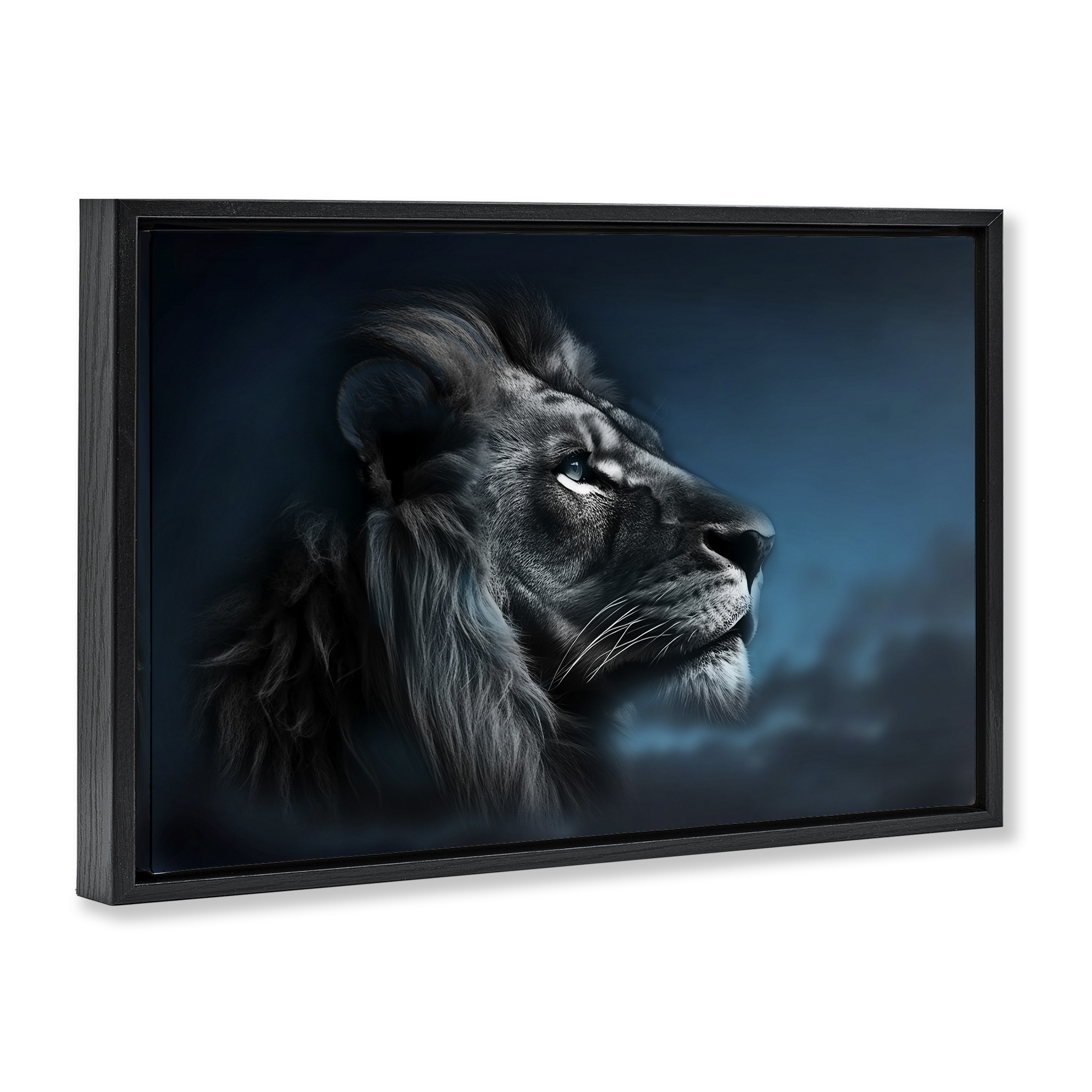 Stupell Industries Intense Gazing Lion Animals & Insects Painting Black Floater Framed Canvas Art Print Wall Art, 25 x 17