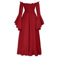 thumbnail image 6 of KICILVS Womens Halloween Costumes Plain Long Bell Sleeve Ruffle Trim Neck Drawstring Waist Flowy Maxi Party Dress Red, 6 of 7