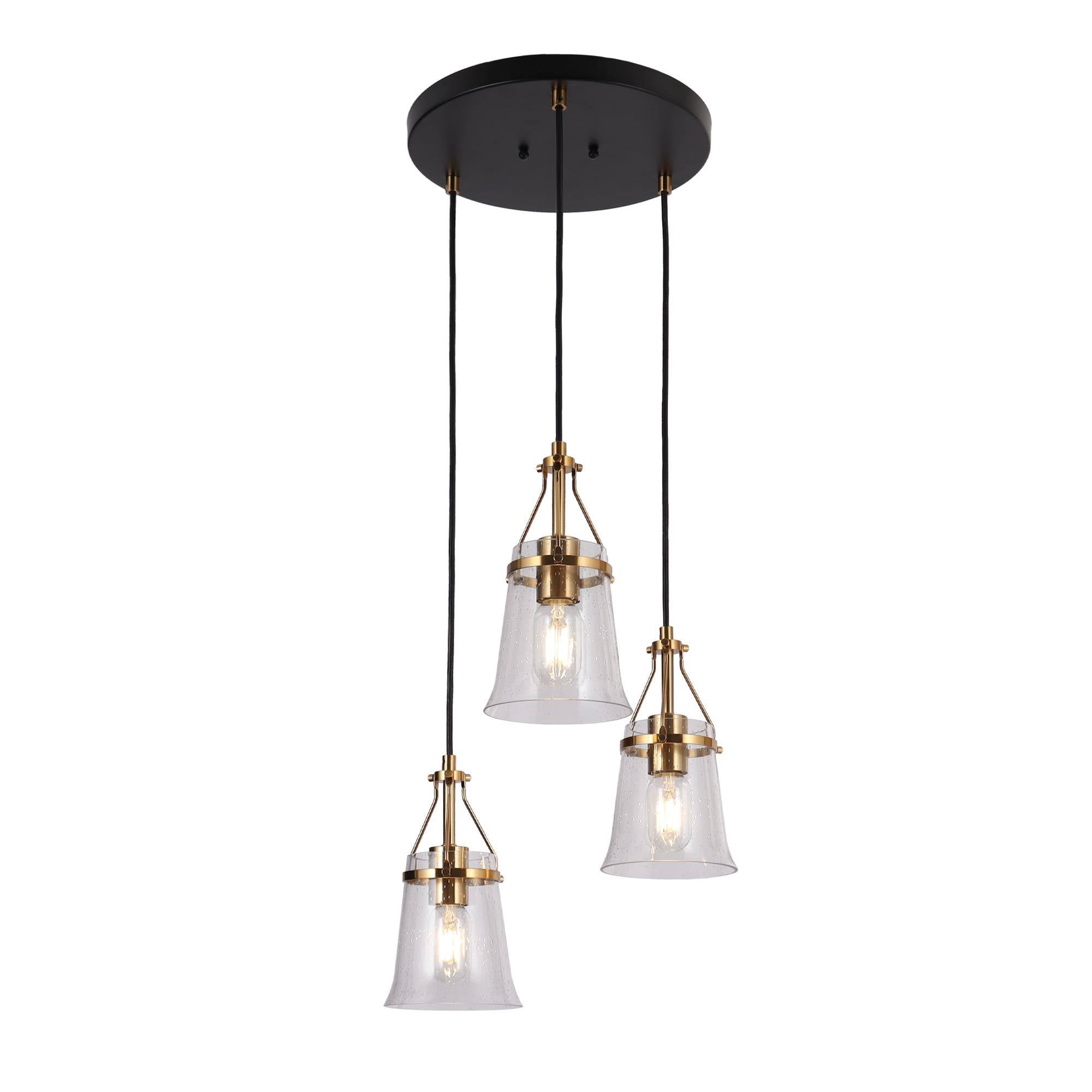 LNC 3-Light Black and Gold Linear Pendant with Seeded Glass for Kitchen Island