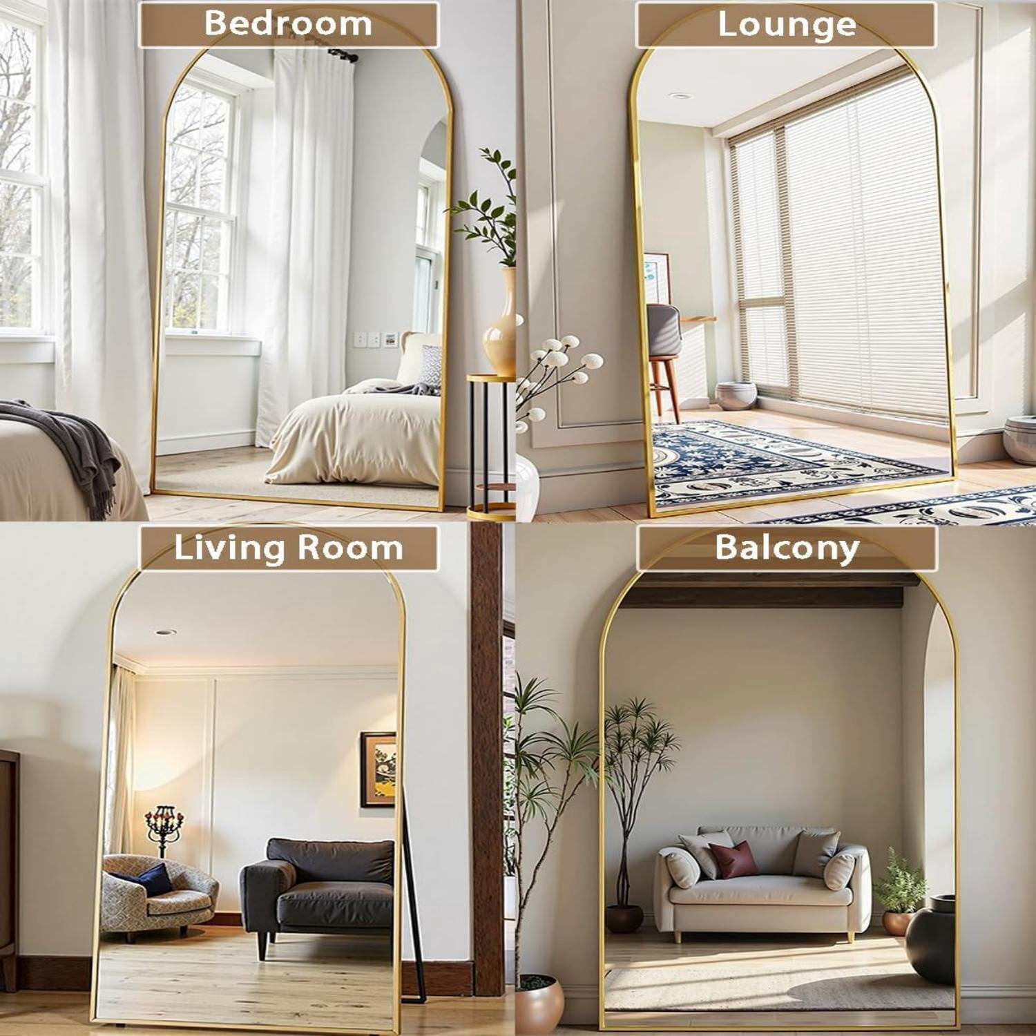 Mirrasia 34.3"x76" Arched Full Length Mirror, Gold