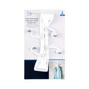 Mainstays White Over the Door Rubber Grip Hooks for Closet and Bathroom Storage, 2 Pack