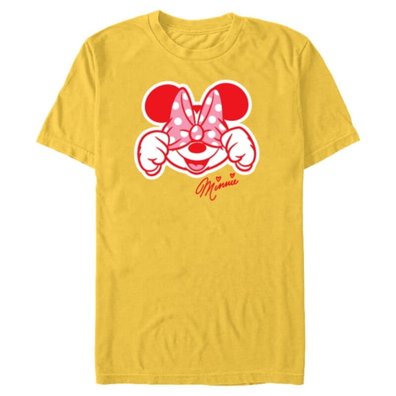 Disney Minnie Mouse Happy Cute Smiling Face Polka-Dot Bow - Short Sleeve Blended T-Shirt for Adults - Customized-Yellow