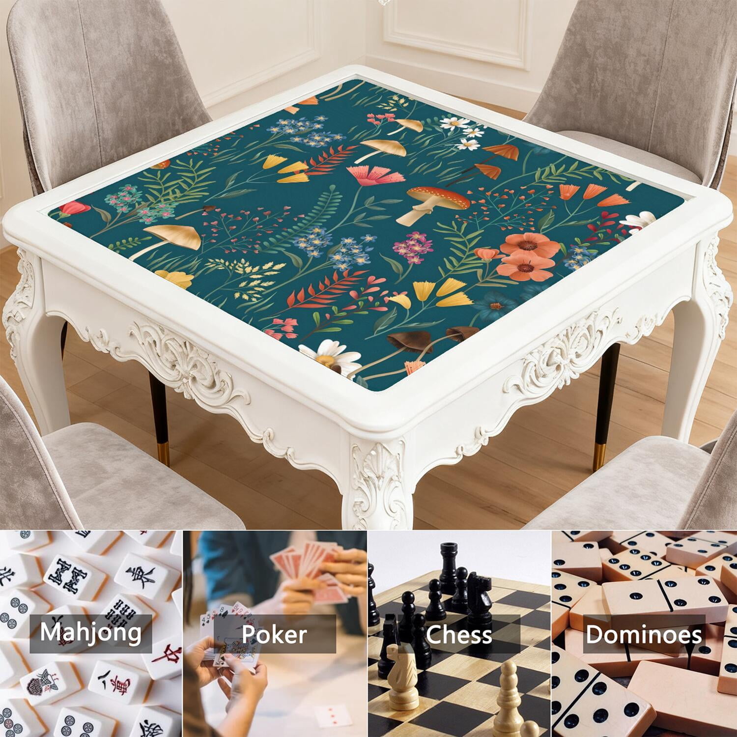 Plants Design Mahjong Table Mat 31.5x31.5 Inches Crafted from Durable Rubber with Anti-Slip Non-Slip Backing and Noise Dampening for Board Games Cards