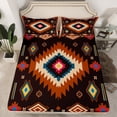 thumbnail image 3 of Feelyou Vintage Bohemian Aztec Twin Sheet Sets, Black Brown Tribal Square Twin Fitted Sheet, Hippie Mandala Fashion Flat Sheet, Breathable Home Decor, 3-Piece, 3 of 8