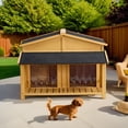 thumbnail image 2 of Demi Bonn 46" Wooden Dog House for Indoor Dogs, Outdoor Waterproof Dog Kennel, Log Cabin Style with Porch, Elevated Floor, 2 Doors, Beige, 2 of 9