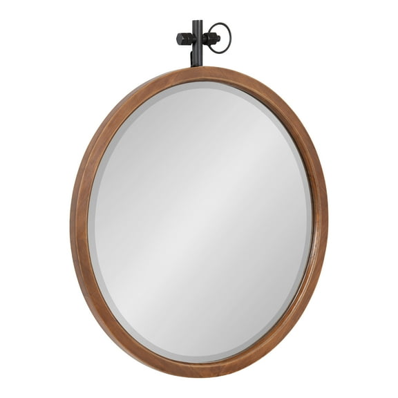Kate and Laurel Hogan Round Wood Framed Wall Mirror, 24 inch Diameter, Walnut Brown, Modern Farmhouse Wall Decor for Any Room