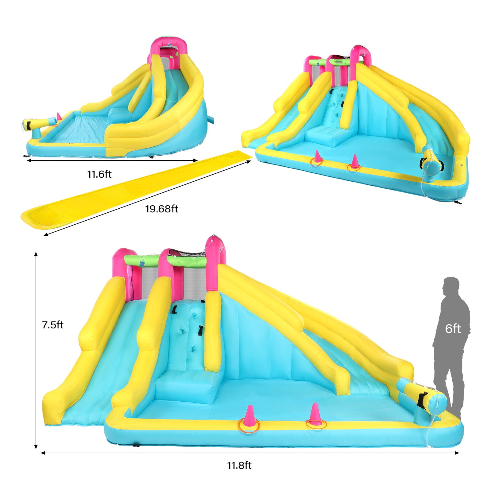 Ktaxon Inflatable Bounce House with 20ft Extended Lawn Slide, Water Slide Bounce House, Inflatable Water Slide Park for Party, Backyard, Lawn