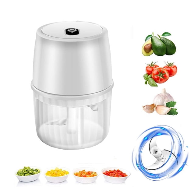 Picadora de ajo eléctrica USB de 250 ml, picadora de alimentos inalámbrica portátil, procesador de alimentos pequeño para picar ajo y jengibre, color blanco