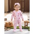 thumbnail image 6 of RUINIXCW Baby Girl Fall Outfits Printed Long Sleeve Ruffle Footed Jumpsuit Headband, 6 of 8
