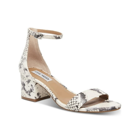 

STEVE MADDEN Womens Beige Snake Skin Padded Adjustable Ankle Strap Stretch Irenee Round Toe Block Heel Buckle Dress Sandals 8 M