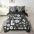 thumbnail image 2 of Electric Guitar Bedding Set Old Vinyl Record Full Comforter Set 7pcs, Vintage Trumpet Headphone Bedding Comforter Sets Jazz Funk Rock Music Bed in a Bag, Hippie Drum Kit Set Bed Sheets Set Black White, 2 of 4