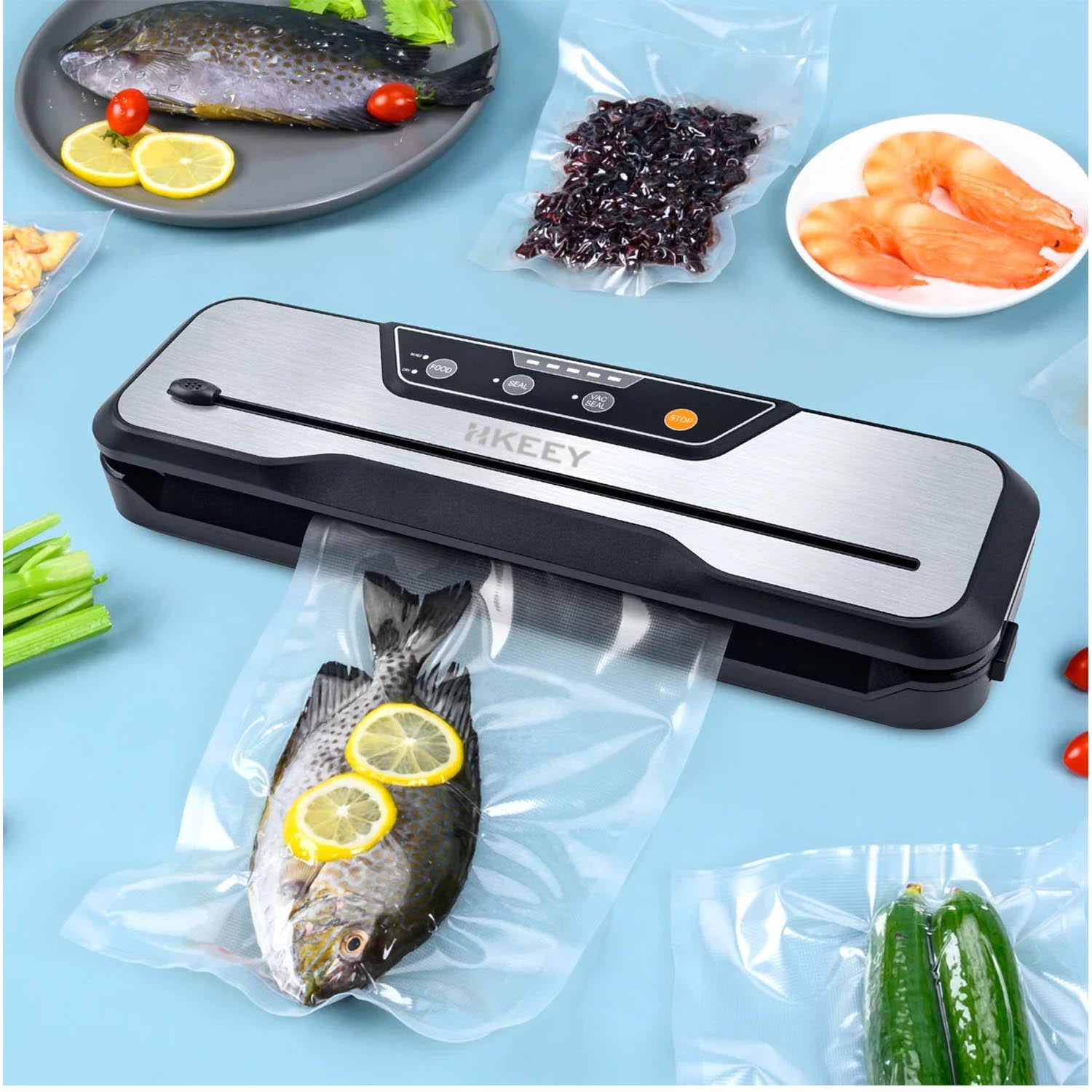  Vacuum Sealer Machine for Food Saver, Dry/Moist Modes with  Automatic Air Sealing System,Stainless Steel ,Compact Design with 15 Vacuum  Seal Bags & 1 Air Suction Hose, Silver: Home & Kitchen