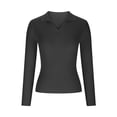 thumbnail image 4 of tarylea Women's Fall Tops Ribbed Knitted Lapel Shirts V Neck Long Sleeve Tops Slim Fitted Casual Wear Cute Tops, 4 of 7