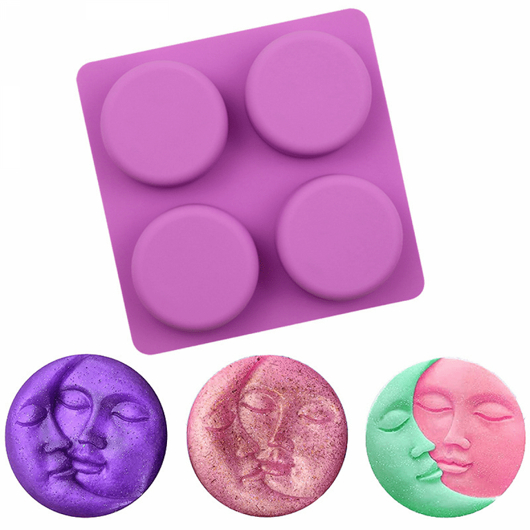 Silicone Soap Molds, 4 Cavity Crescent Moon Face Silicone Soap