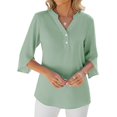 thumbnail image 2 of Women'S Casual Chiffon Blouse Tops 1/2 Ruffled Sleeve V Neck Loose Fit Blouses Shirts Bean Green S, 2 of 6