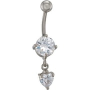 14g Cz Belly With Cz Heart Dangle