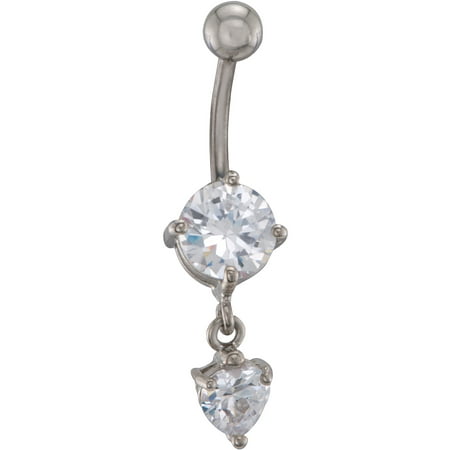 14g Cz Belly With Cz Heart Dangle