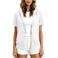 thumbnail image 2 of Iroehba Womens Tops Short Sleeve Zip Up Hooded Jacket with Pockets Solid Color Summer Casual Outerwear, a Stylish Choice for Everyday Wear, 2 of 8