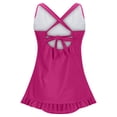 thumbnail image 4 of Women's One Piece Swimdress Tummy Control Slimming Swim Dresses Criss Cross V Neck Skirt Bathing Suit Hot Pink 2XL, 4 of 5