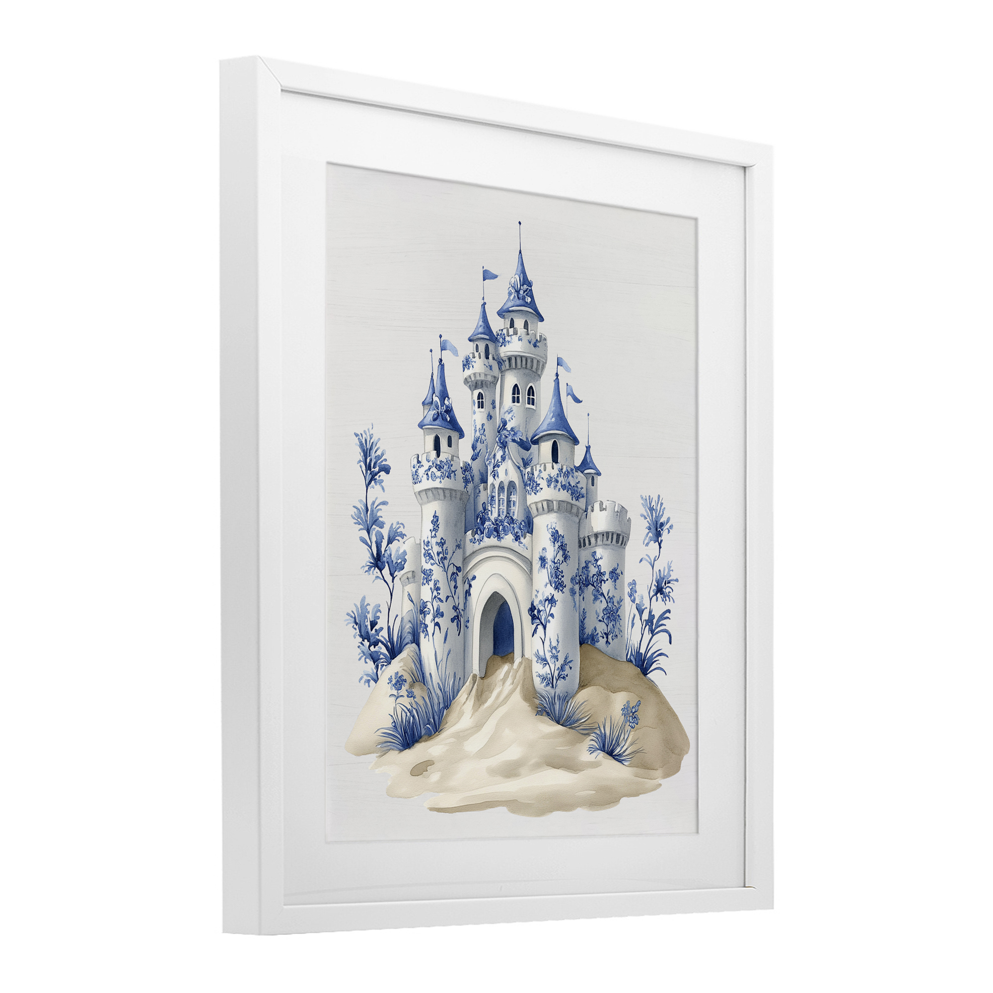 Funky Toile Castle White Framed Print Under Glass, design by Lettered and Lined