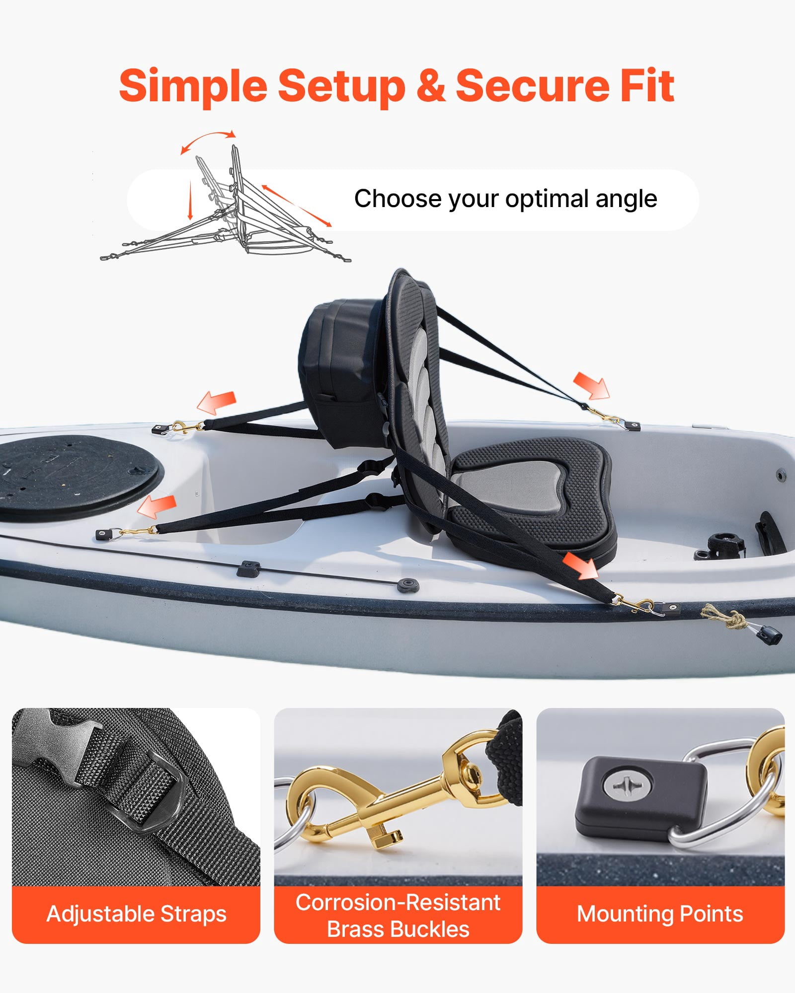 VEVOR Kayak Seat, 2 Pack 2" Thick, Universal Paddle Board Seat with Back Support, Sit-on-Top Soft Padded Cushion with Storage Bag & Adjustable Straps for SUP, Canoe, Fishing Boat, Inflatable Kayak