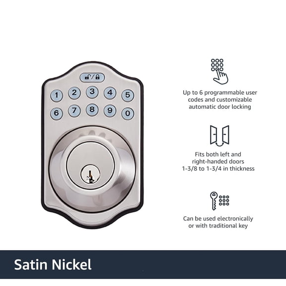 Basics Traditional Electronic Keyless Keypad Deadbolt Door Lock, keyless Entry Door Lock, Keyed Entry Option, 1-Pack, Satin Nickel