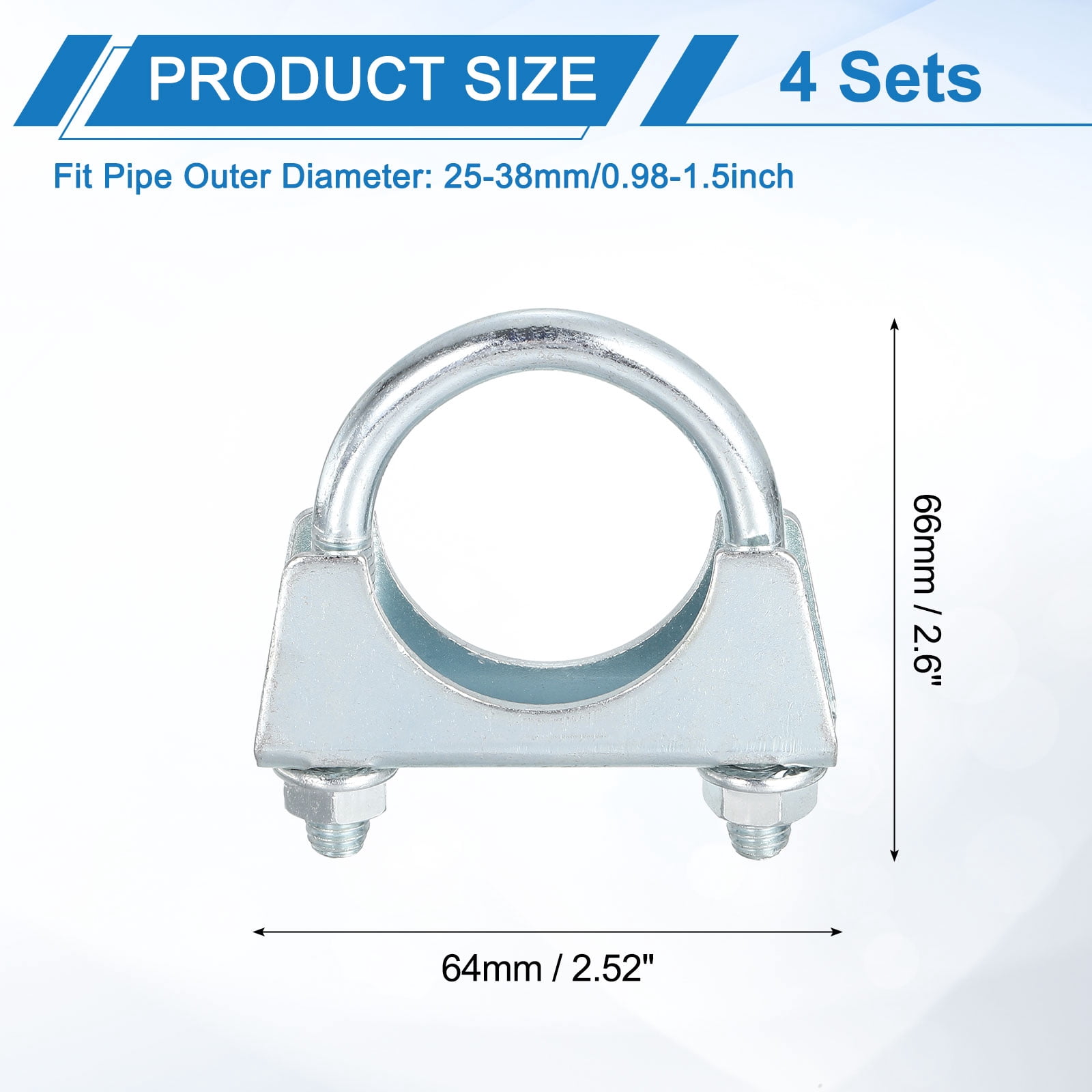 Uxcell 4 Pack Muffler U-Bolt Clamps for 38mm(1-1/2")  Diameter, U-shaped Exhaust Pipe Clamp, Saddle Type U-bolt Clamps for Pipes Connection
