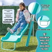 Sportspower Arcadia Metal Swing Set for Kids Ages 3-8, Outdoor Backyard Playset with Trapeze, 2-Person Glider, 5-Foot Slide , Bonus Anchor Kit (TEAL)
