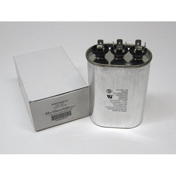 TitanPro TOCFD2510 HVAC Oval Motor Run Dual Capacitor. 25/10 MFD/UF 440/370 Volts