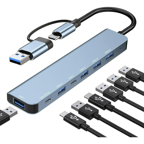 AUBEAMTO Aluminum 7 in 1 USB-A/USB-C Hub with USB 3.0, 4*USB 2.0,2*USB-C Ports for MacBook Pro Air and More Devices