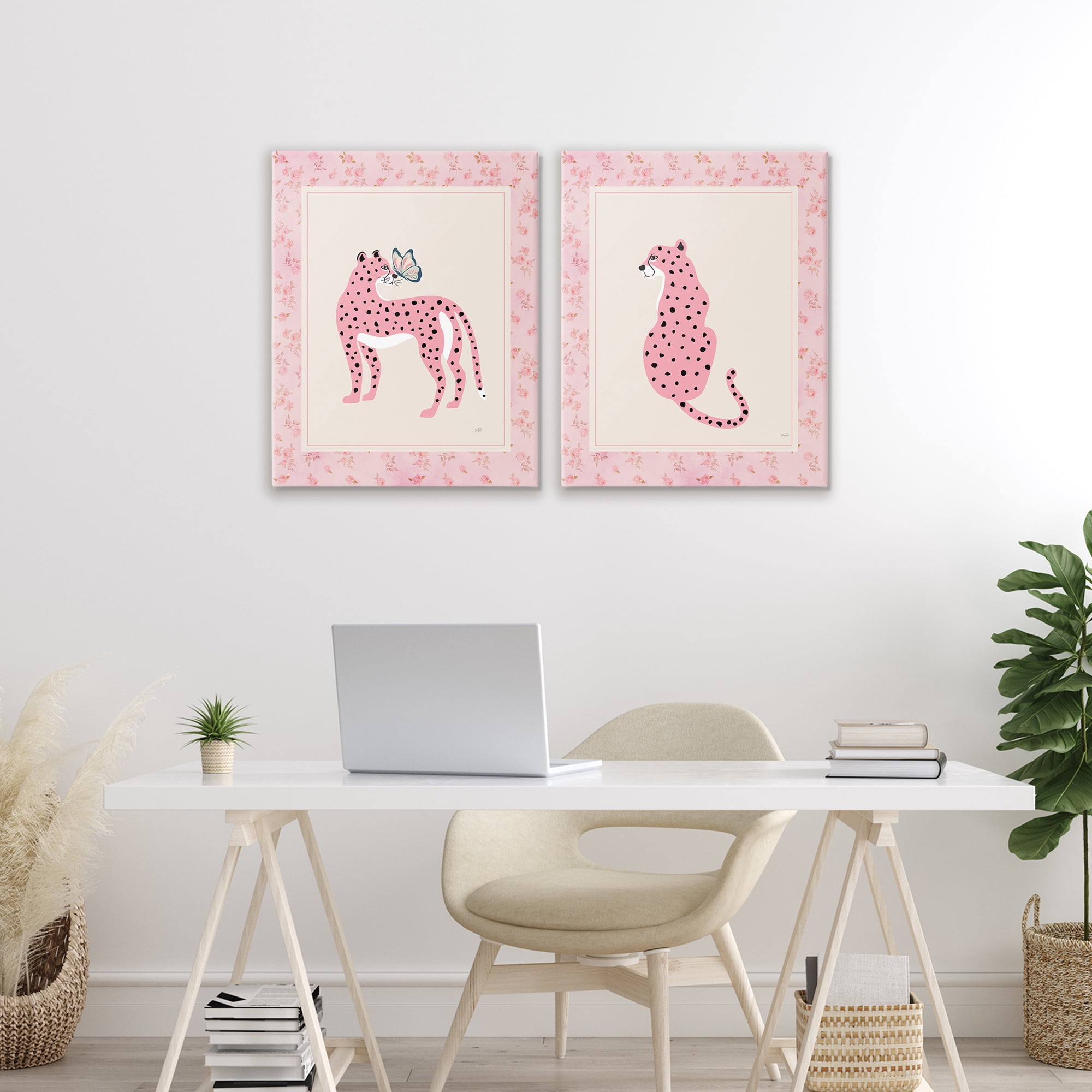 Stupell Industries Pink Leopard & Floral Border 2 Piece Canvas Wall Art Set, design by Natalie Carpentieri