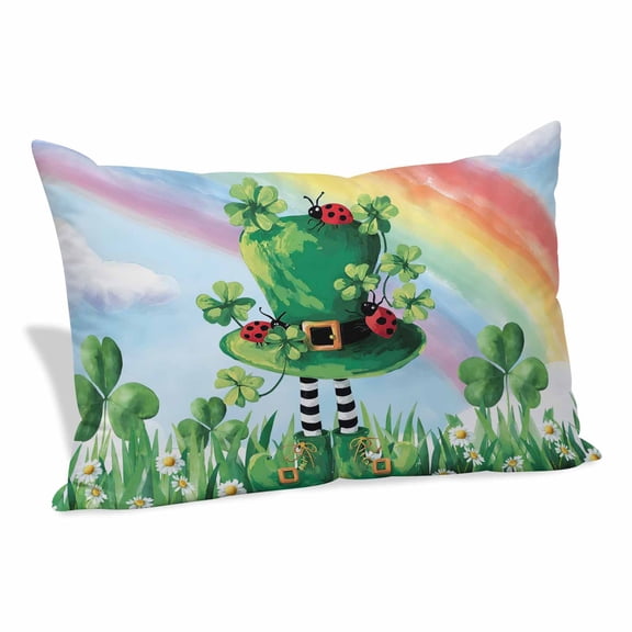 St. Patrick's Day Pillow Covers 24"x36", Green Shamrock Hat Ladybirds Daisy Rainbow Soft Brushed Microfiber Breathable Throw Pillow Covers, Decorative Pillowcase with Zipper for Couch Sofa Bedroom