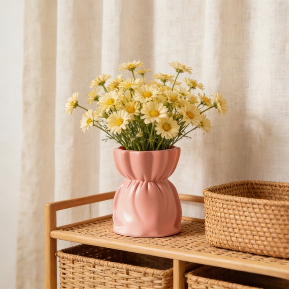 CaiYueKe Plastic Vase Small Decorative Vase for Home Decor Wedding Table Centerpiece Bookshelf Desktop Decor Imitation Ceramic Non Fragile Artificial Flower Arrangement Gift for Various Occasions