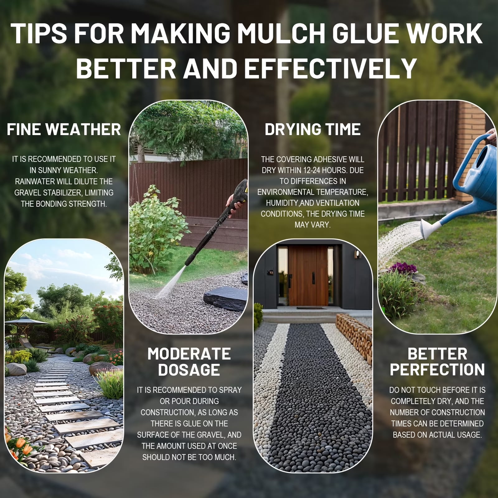 48oz Mulch Glue 2:1 Mixing Ratio  for Landscaping, Ready to Use Fast-Dry Non-Toxic, Strong Mulch Gravel Glue, Rock Glue, Mulch Glue for Garden, Mulch Glue Binder,