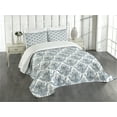 thumbnail image 3 of Ambesonne Winter Quilted Bedspread Set 3 Pcs, Classical Floral Damask, King Size, Pale Blue White Grey, 3 of 5
