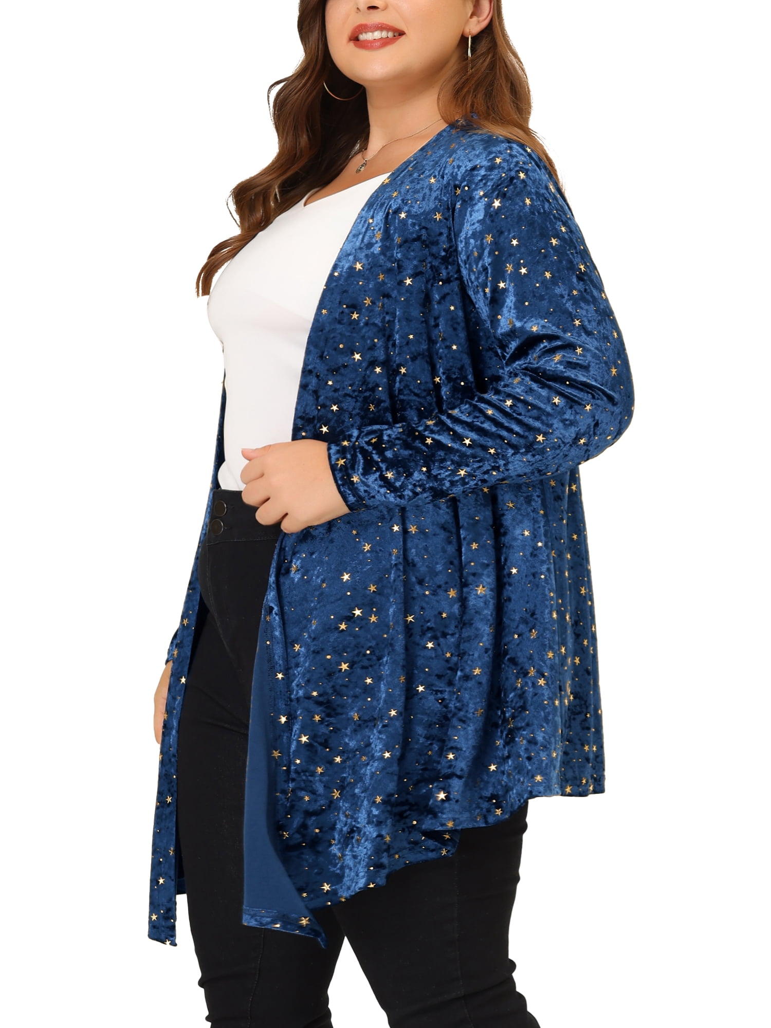 Unique Bargains Women's Plus Size Elegant Cardigan 3/4 Sleeve Star Print Shrug Top