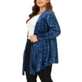 thumbnail image 4 of Agnes Orinda Women's Plus Size Long Sleeves Open Front Stars Velet Cardigan 1X Blue, 4 of 6